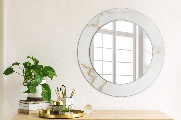 Round printed mirror White golden marble