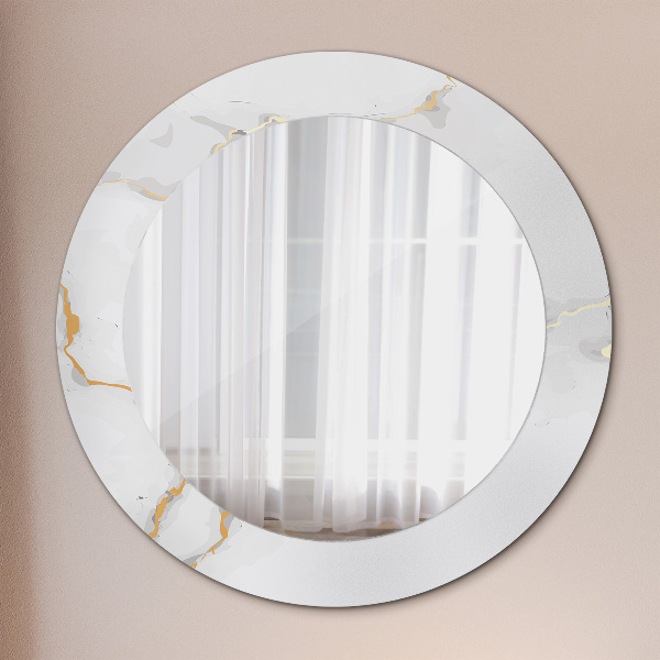 Round printed mirror White golden marble