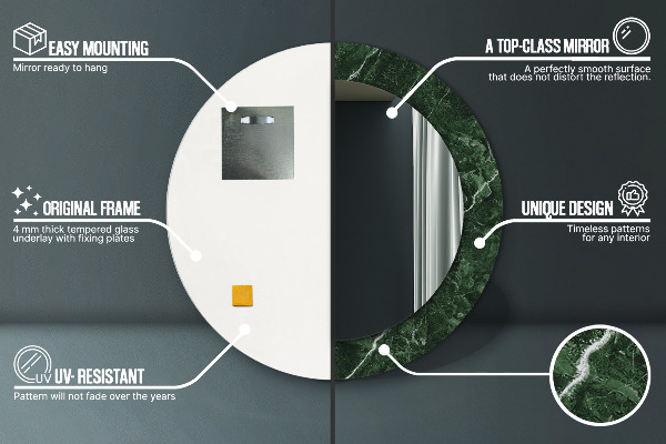 Round printed mirror Green marble