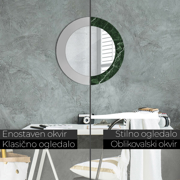 Round printed mirror Green marble