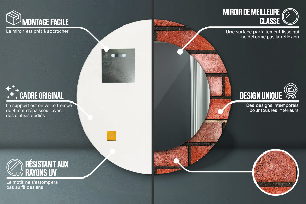 Round printed mirror Red brick