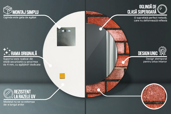 Round printed mirror Red brick