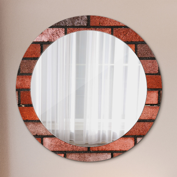 Round printed mirror Red brick