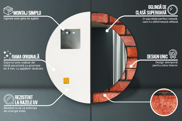 Round printed mirror Red brick