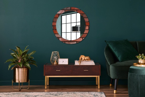 Round printed mirror Red brick