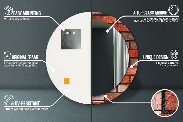 Round printed mirror Red brick