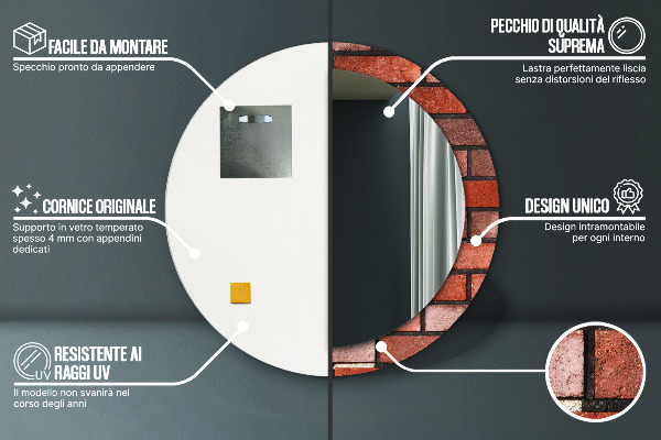 Round printed mirror Red brick