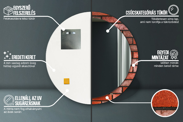 Round printed mirror Red brick