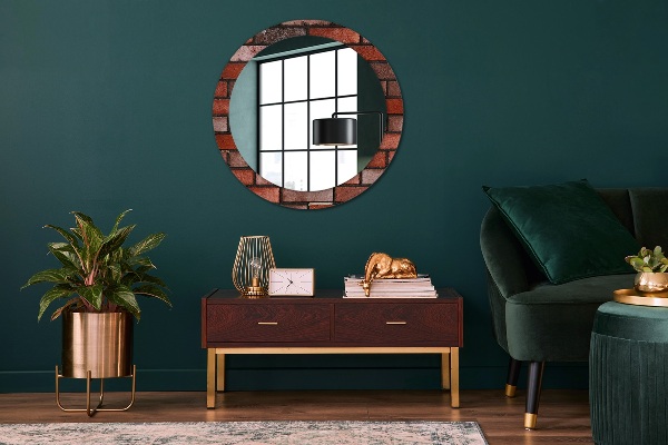 Round printed mirror Red brick