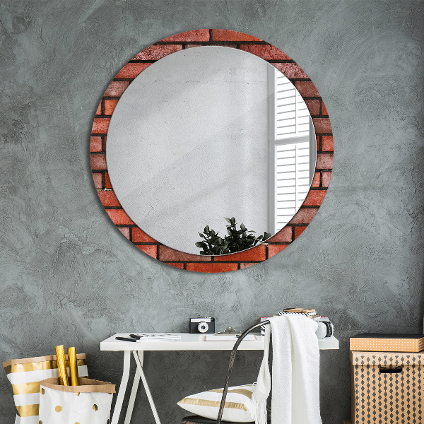 Round printed mirror Red brick