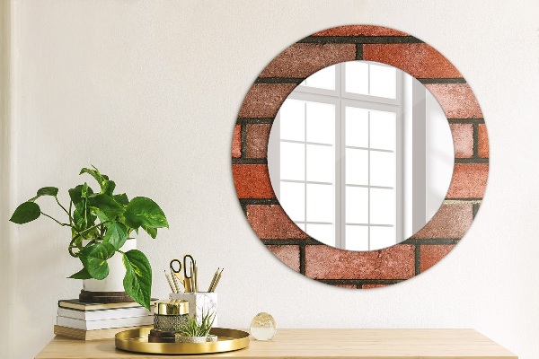 Round printed mirror Red brick