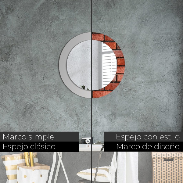 Round printed mirror Red brick
