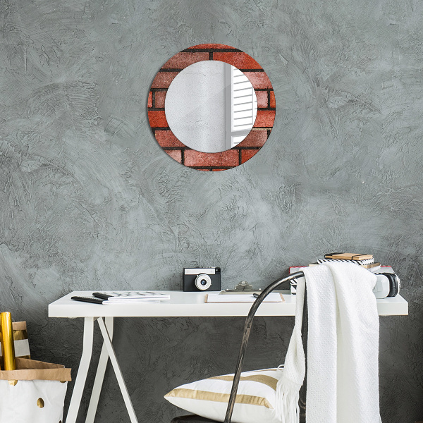 Round printed mirror Red brick