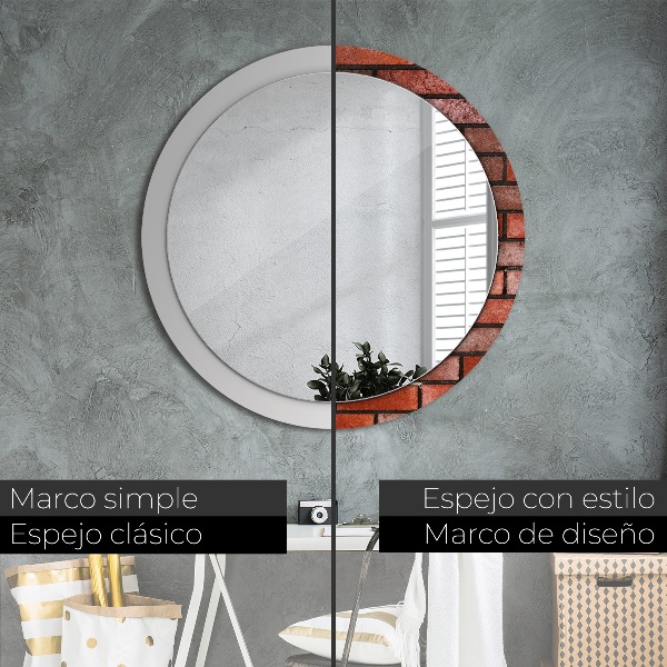 Round printed mirror Red brick