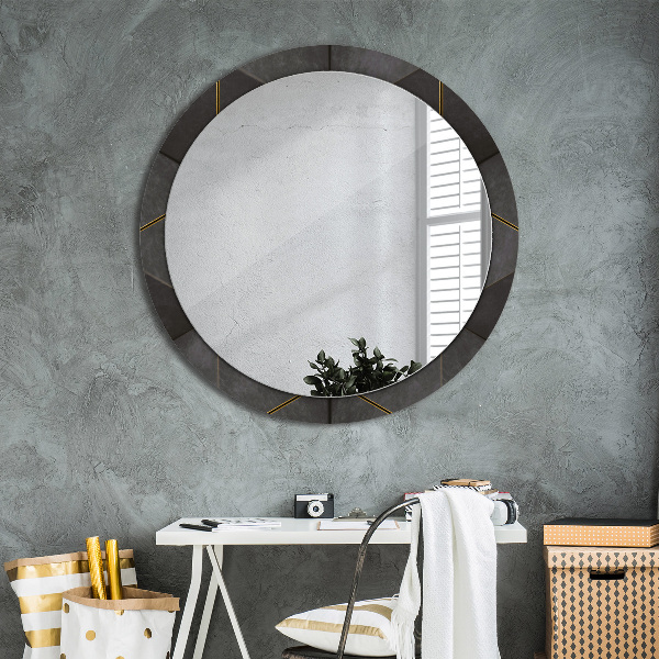 Round wall mirror decor Gray triangles