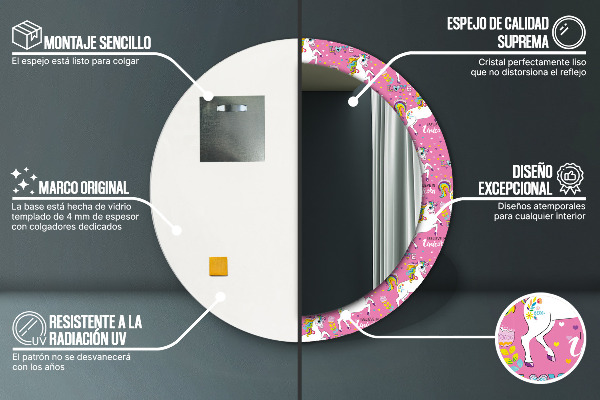 Round wall mirror decor Magic unicorn