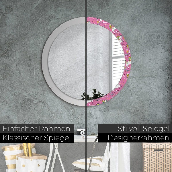Round wall mirror decor Magic unicorn