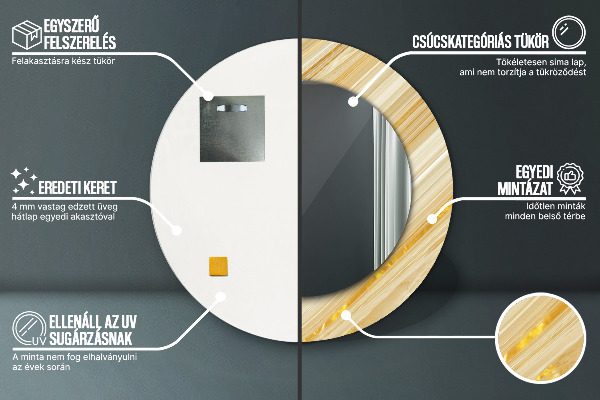 Round mirror frame with print Golden abstract