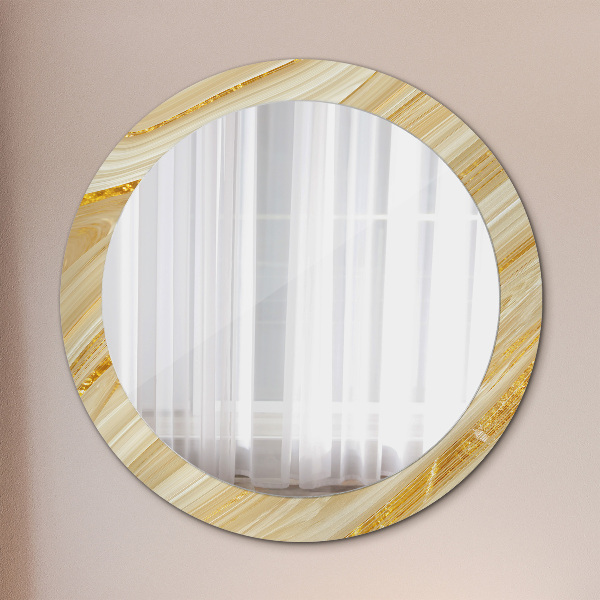 Round mirror frame with print Golden abstract