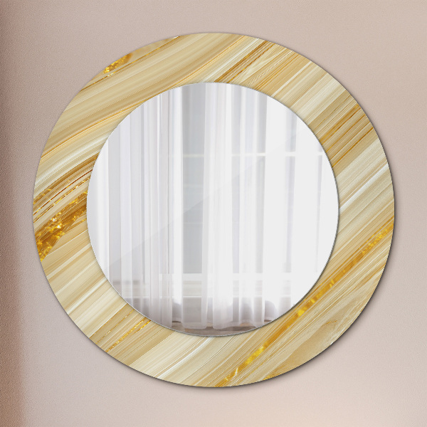 Round mirror frame with print Golden abstract