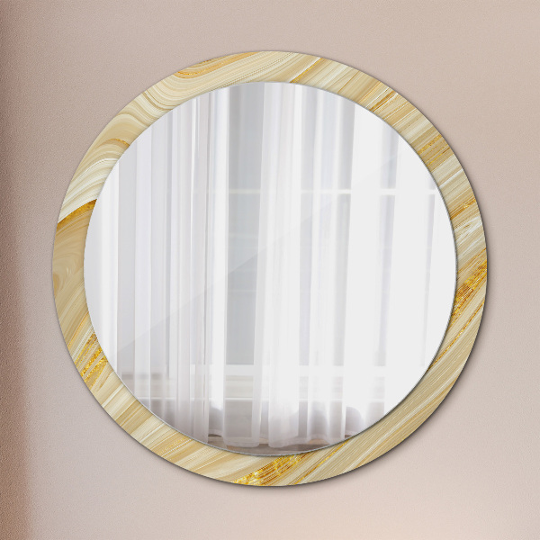Round mirror frame with print Golden abstract