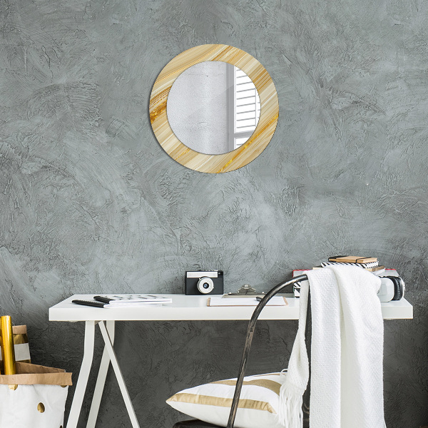 Round mirror frame with print Golden abstract