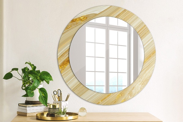 Round mirror frame with print Golden abstract