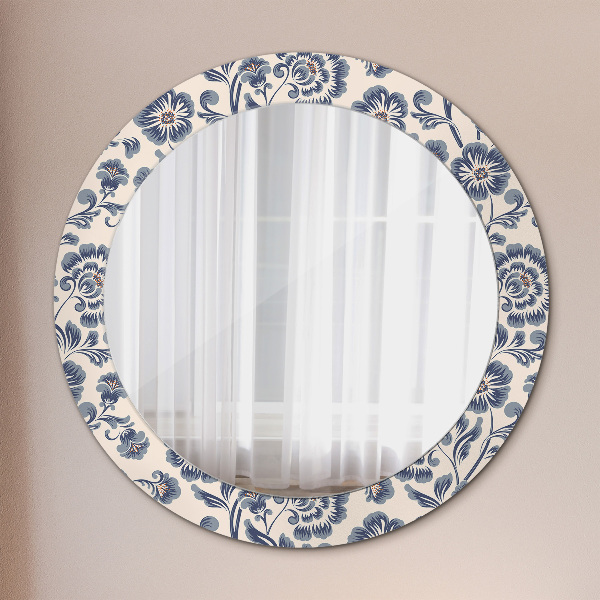 Round mirror frame with print Flower pattern