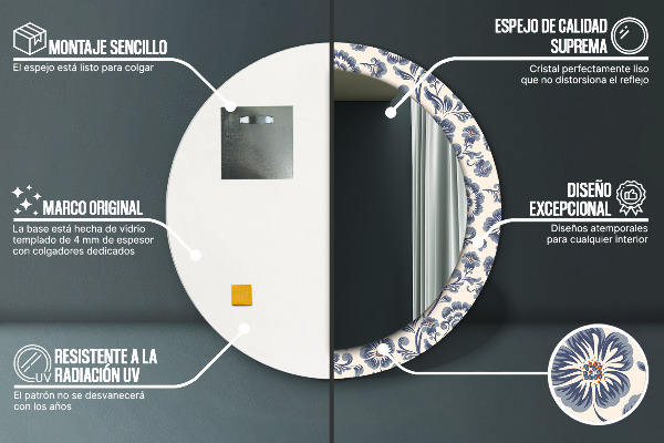 Round mirror frame with print Flower pattern