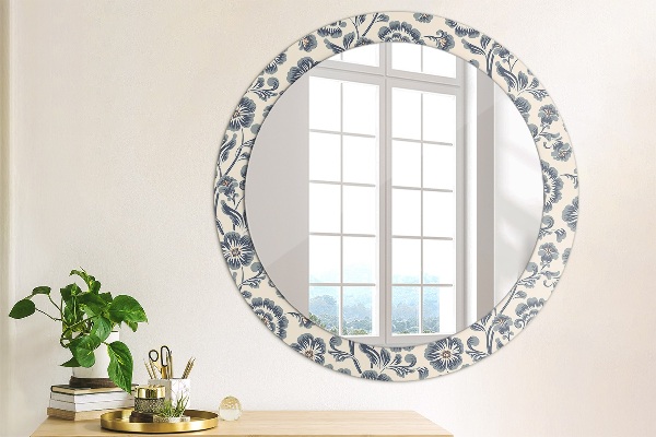 Round mirror frame with print Flower pattern
