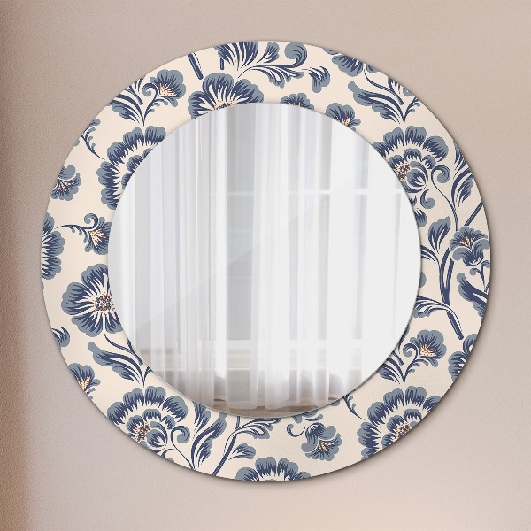 Round mirror frame with print Flower pattern