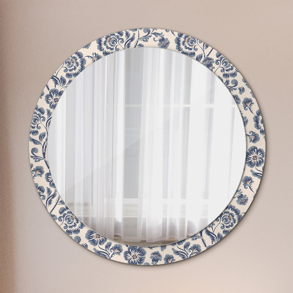 Round mirror frame with print Flower pattern