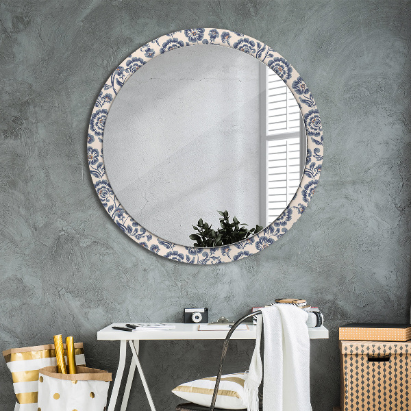 Round mirror frame with print Flower pattern