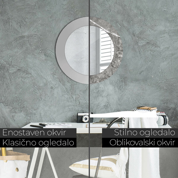 Round mirror frame with print Rustic marble