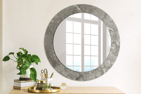 Round mirror frame with print Rustic marble