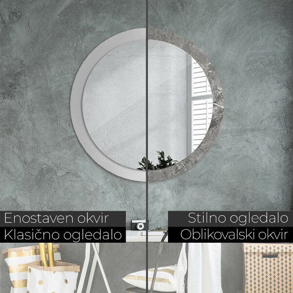 Round mirror frame with print Rustic marble