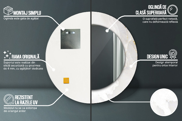 Round mirror frame with print Shiny marble