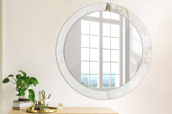 Round mirror frame with print Shiny marble