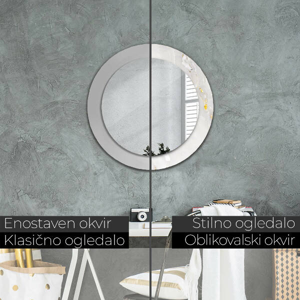 Round mirror frame with print Shiny marble