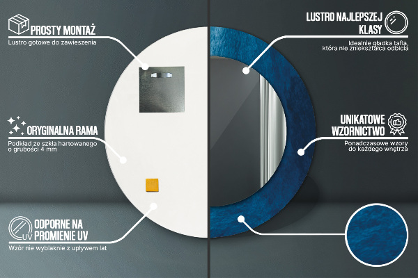Round mirror frame with print Abstract art