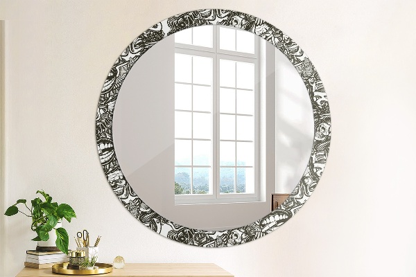 Round printed mirror Abstract fluid