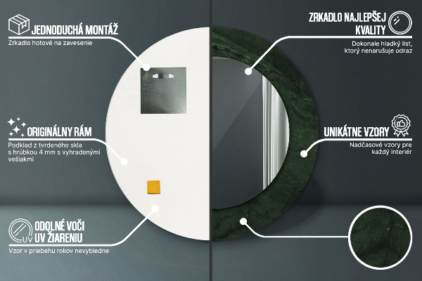 Round printed mirror Green marble