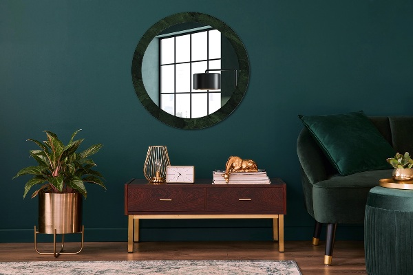 Round printed mirror Green marble