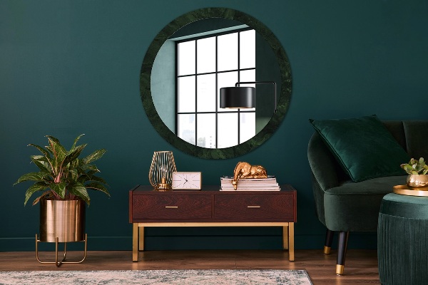 Round printed mirror Green marble
