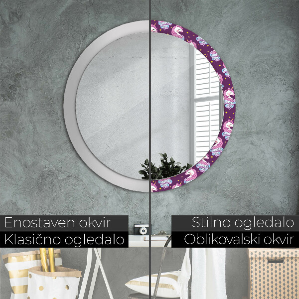 Round decorative mirror Unicorn stars