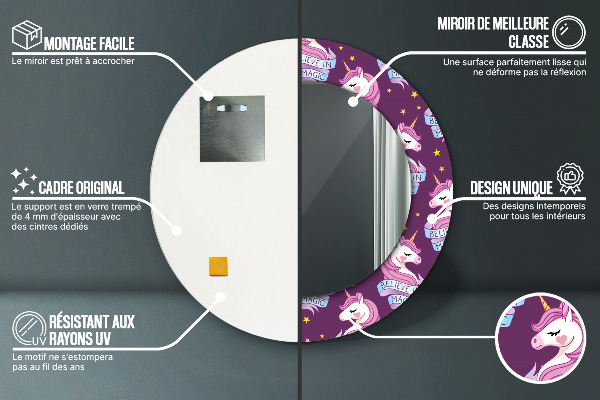 Round decorative mirror Unicorn stars