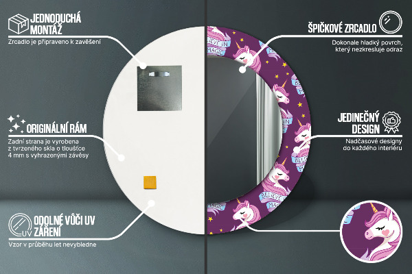 Round decorative mirror Unicorn stars