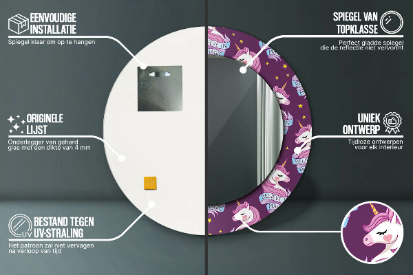 Round decorative mirror Unicorn stars