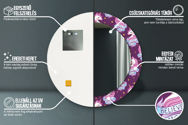 Round decorative mirror Unicorn stars