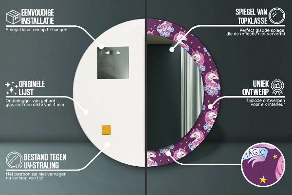 Round decorative mirror Unicorn stars